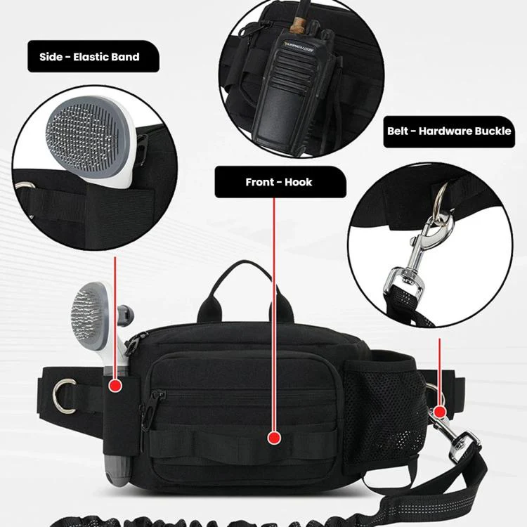 Dog Walking Bag With Leash Multifunctional Outdoor Sports Water Bottle Waist Pack(Dark Blue) - Image 6