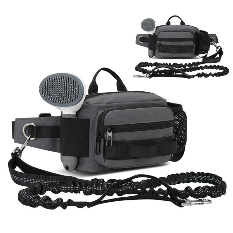 Dog Walking Bag With Leash Multifunctional Outdoor Sports Water Bottle Waist Pack(Gray)