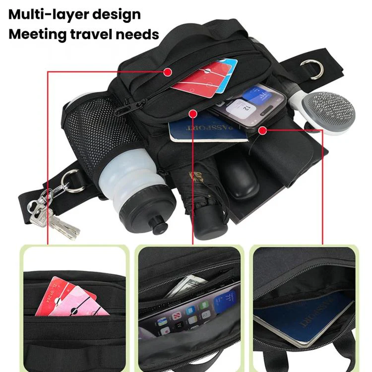 Dog Walking Bag With Leash Multifunctional Outdoor Sports Water Bottle Waist Pack(Gray) - Image 5
