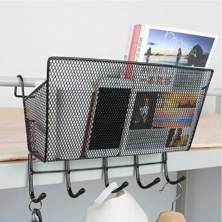 Dormitory Upper Bunk Bedside Storage Rack Bedside Hanging Basket Hook(Black Hanging Basket + Black Hook) - Image 3
