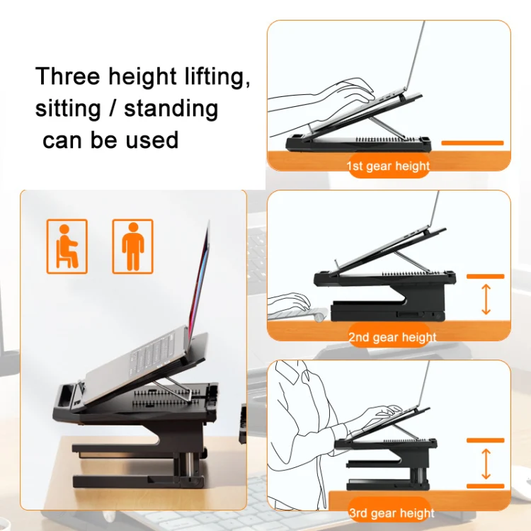 Double Layer Foldable Lift Laptop Stand Aluminum Computer Heightening Bracket(Black) - Image 3