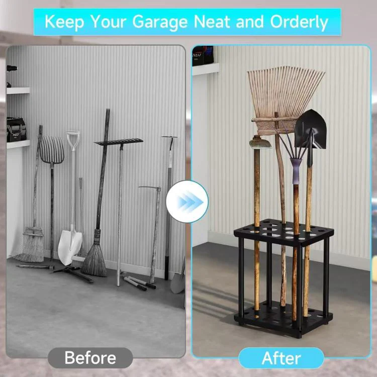 Double Layer Metal Storage Rack Shelf Powder Coated Rustic Tool Rack Hoe Broom Shovel Storage Rack - Image 5