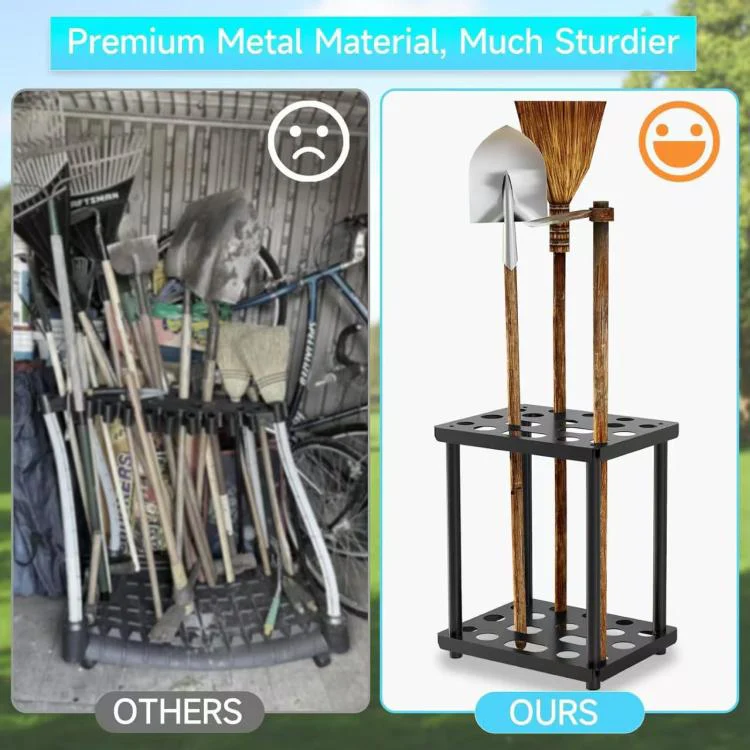 Double Layer Metal Storage Rack Shelf Powder Coated Rustic Tool Rack Hoe Broom Shovel Storage Rack - Image 6