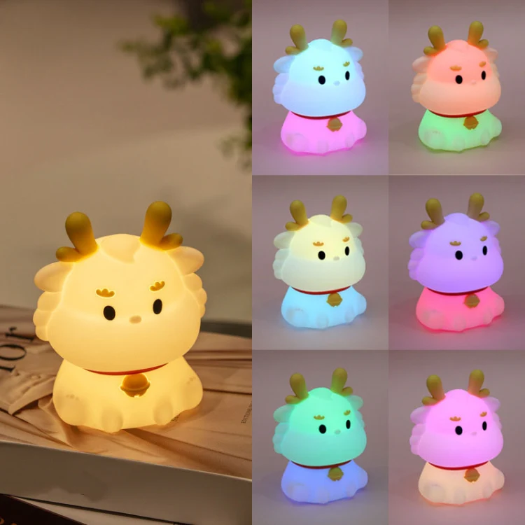 Dragon Silicone Sleeping Night Light Childrens Gift USB Rechargeable Ambient Lantern, Style: Pat Model(Colorful+Warm Yellow Light) - Image 7