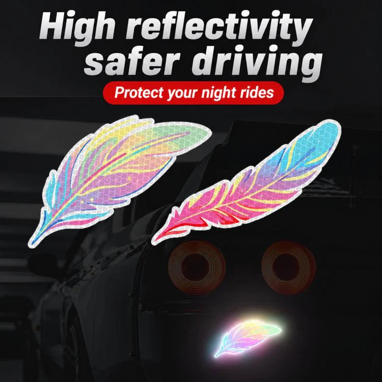 Dreamy Feather Reflective Car Stickers Bumper Scratch Cover Night Warning Decals, Style: A - Image 2