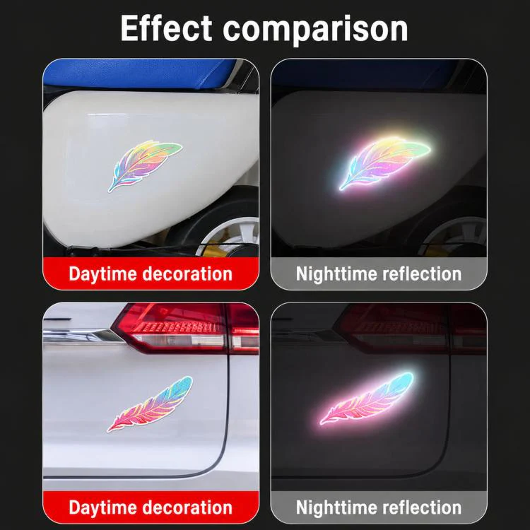 Dreamy Feather Reflective Car Stickers Bumper Scratch Cover Night Warning Decals, Style: B - Image 7