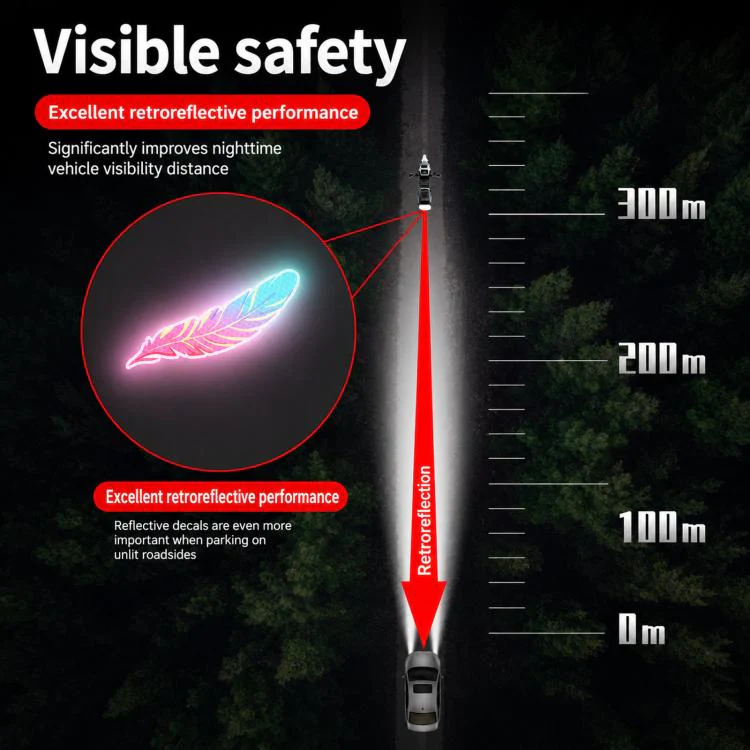Dreamy Feather Reflective Car Stickers Bumper Scratch Cover Night Warning Decals, Style: B - Image 8