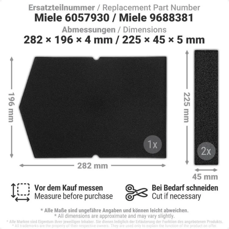 Dryer Foam Filter Set For Miele Tumble Dryers Replacement for 6057930 & 9688381 - Image 4