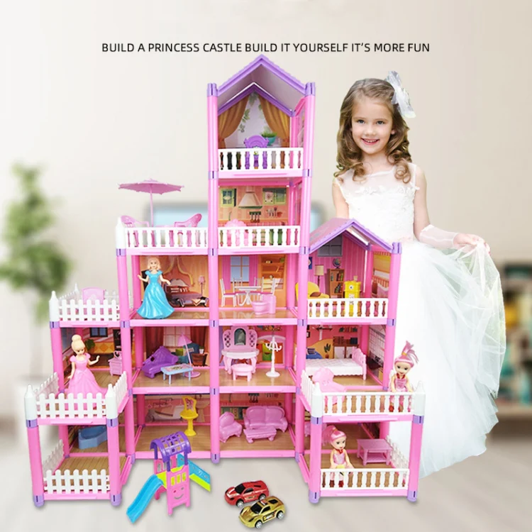 DSJ55-B 214pcs/set Children Passing Domestic Toy Doll House Princess Castle Set Simulation Disguise House - Image 5