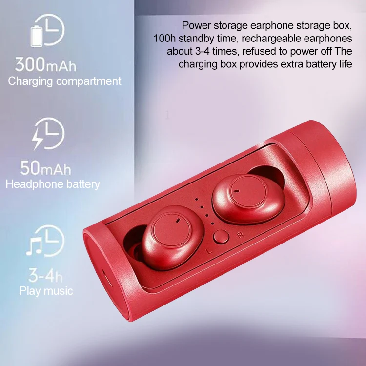 DT-15 Wireless Two Ear Bluetooth Headset Supports Touch & Smart Magnetic Charging & Power On Automatic Pairing (Red) - Image 8