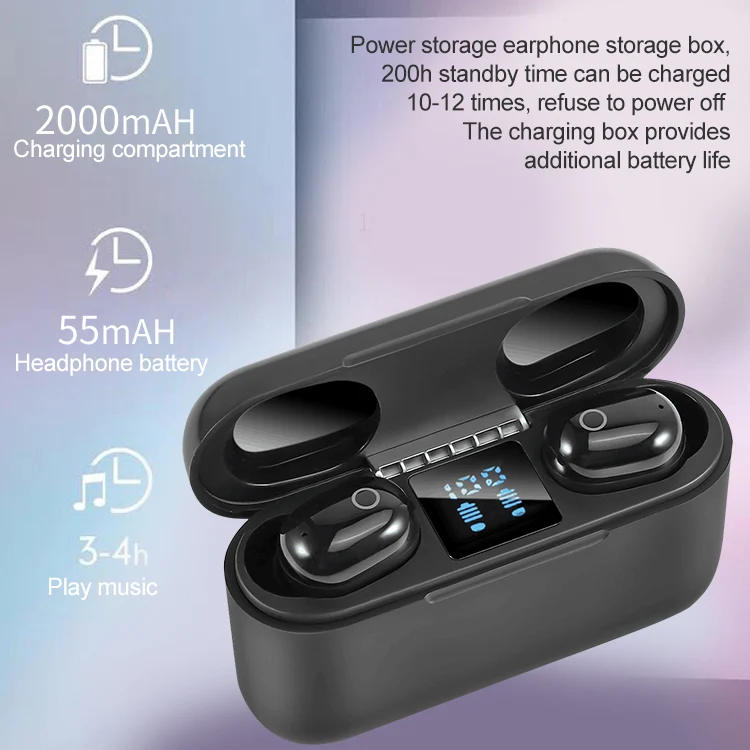 Dt-18 Wireless Two Ear Bluetooth Headset With 2000mAh Charging Cabin & Touch & Intelligent Magnetic Suction Charging (Black) - Image 8