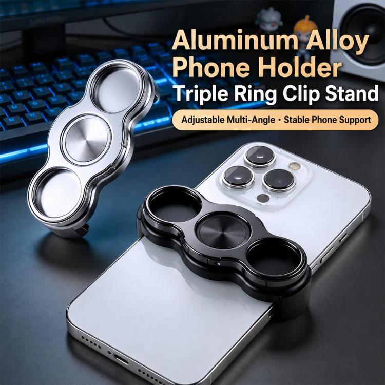 Dual 3-Finger Grip Clip Rotating Foldable Metal Phone Holder(Black) - Image 2