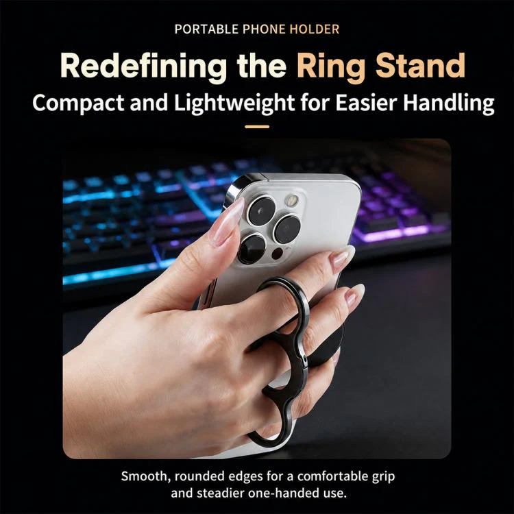 Dual 3-Finger Grip Clip Rotating Foldable Metal Phone Holder(Black) - Image 7