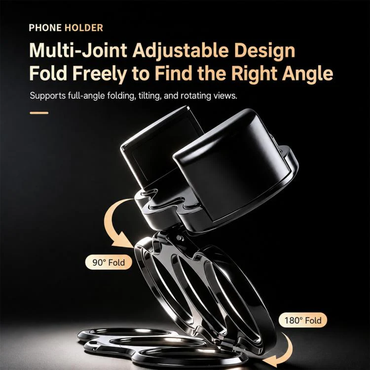 Dual 3-Finger Grip Clip Rotating Foldable Metal Phone Holder(Black) - Image 8