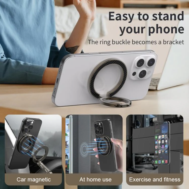 Dual-Axis Carbon Fiber Texture Magnetic Ring Buckle Phone Holder(Grey) - Image 6