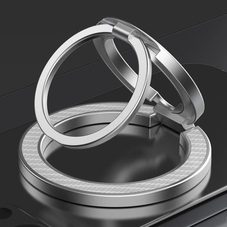 Dual-Axis Carbon Fiber Texture Magnetic Ring Buckle Phone Holder(Silver)