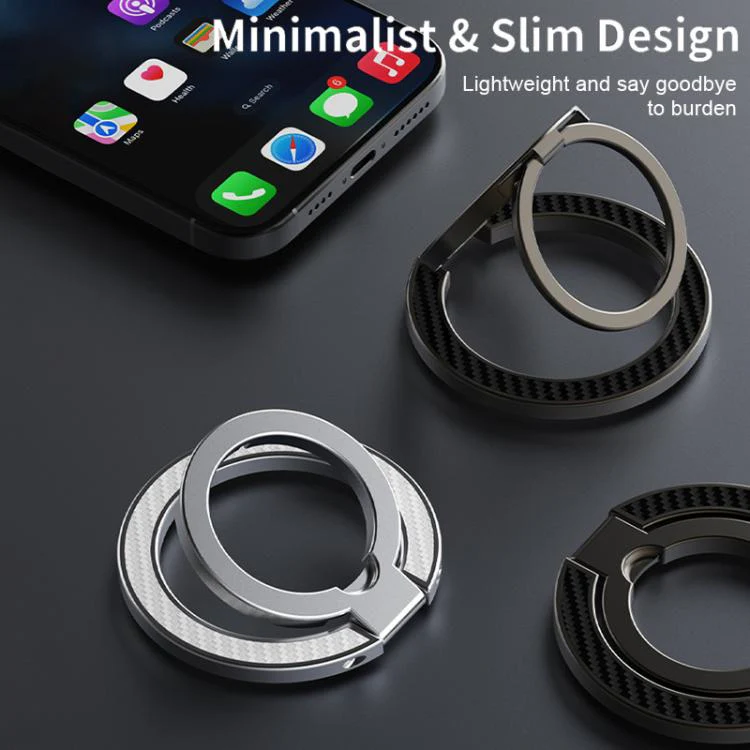 Dual-Axis Carbon Fiber Texture Magnetic Ring Buckle Phone Holder(Silver) - Image 4