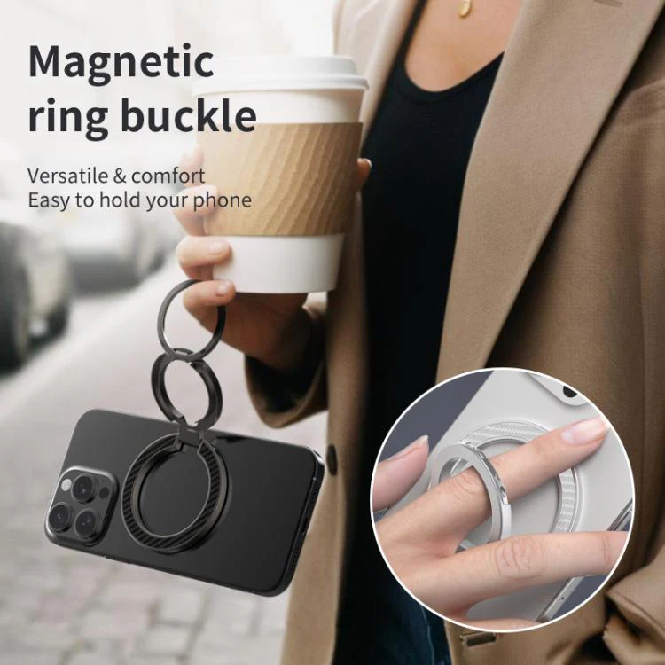 Dual-Axis Carbon Fiber Texture Magnetic Ring Buckle Phone Holder(Silver) - Image 7