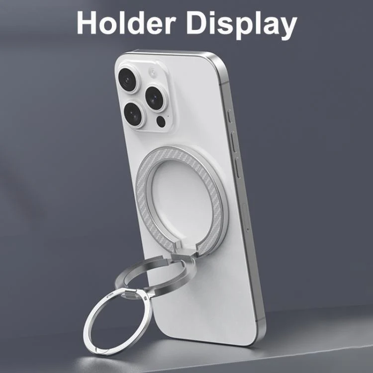 Dual-Axis Carbon Fiber Texture Magnetic Ring Buckle Phone Holder(Silver) - Image 9
