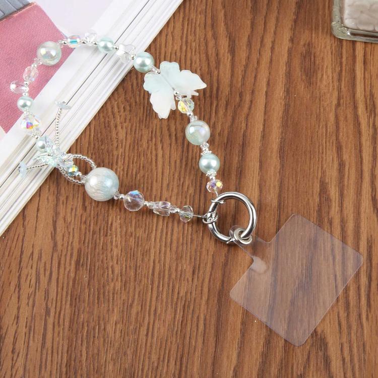 Dual-Color Butterfly Beaded Phone Charm Strap(Blue)