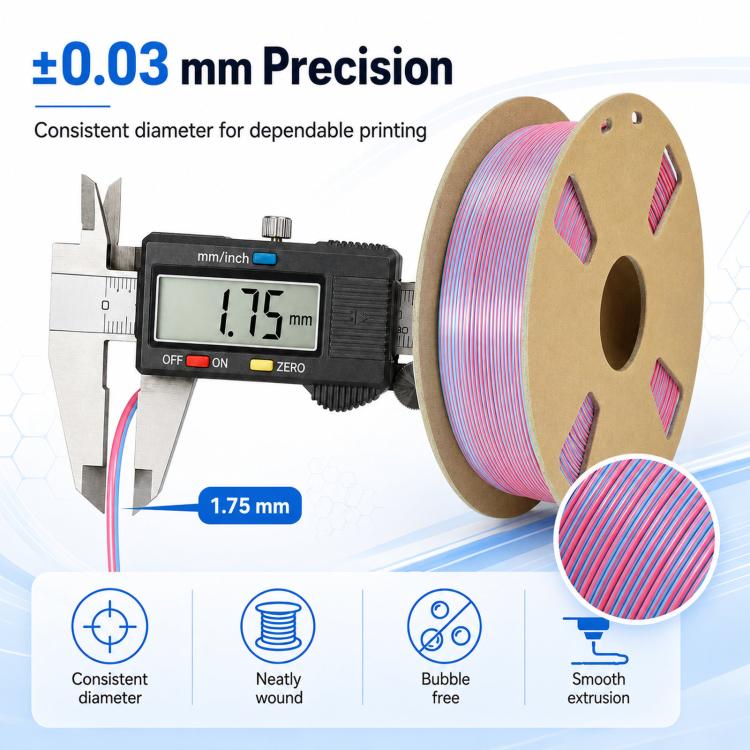 Dual Color Silk PLA Filament 1.75mm 1kg Spool Magic Color Shifting Shiny Metallic 3D Printing Material(Silver+Deep Blue) - Image 3