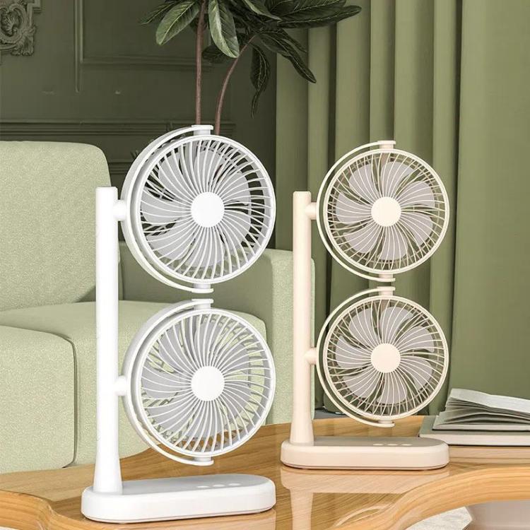 Dual Head Desk Fan 360-Degree Adjustable Oscillating Air Circulator 3-Speed Portable Cooling Fan 4000 mAh Battery - Image 2