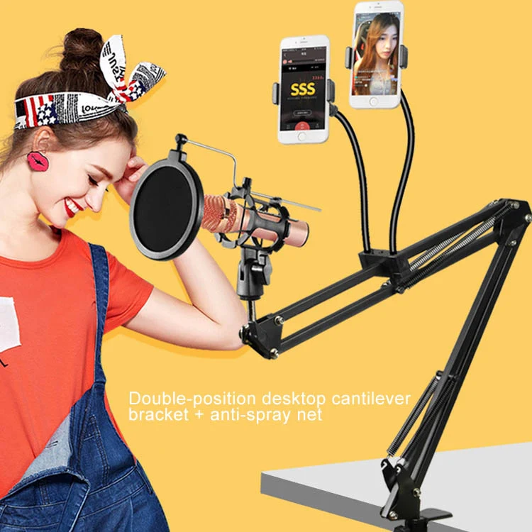 Dual Mobile Phone K Song Bracket 360 Degree Direction Cantilever Multifunctional Lazy Microphone Live Broadcast Bracket - Image 4