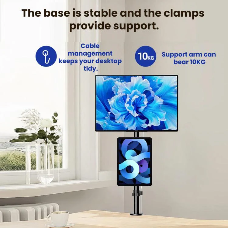 Dual-screen Monitor Mount No-drill Rotating Stand Height Adjustable Base(ZX-MT028) - Image 8