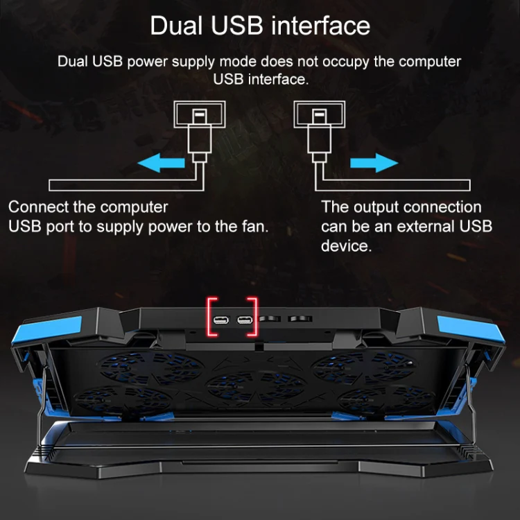 dual USB Ports Five-core Radiator Notebook Computer  Holder (Blue) - Image 6