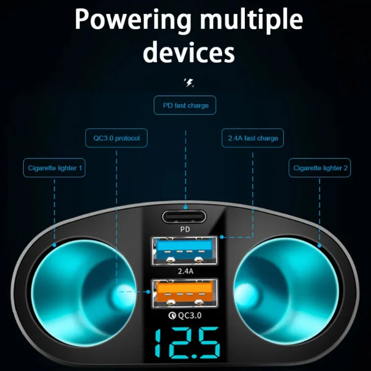 Dual USB Type-C Real-time Digital Display Cigarette Lighter Expansion Car Charger, Model: 3.1A Double A+C - Image 5