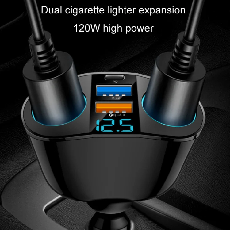 Dual USB Type-C Real-time Digital Display Cigarette Lighter Expansion Car Charger, Model: 3.1A Double A+C - Image 6