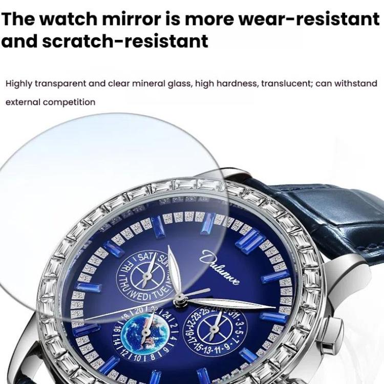 Dulunwe 30m Waterproof Luminous Zircon Automatic Mechanical Watch, Color: 6050 Blue Steel Strap - Image 5
