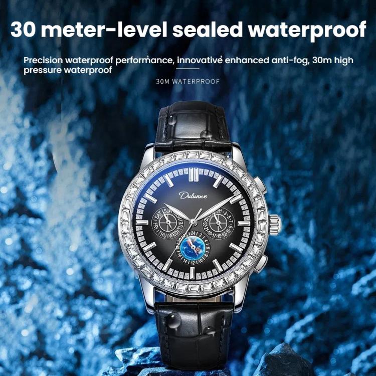 Dulunwe 30m Waterproof Luminous Zircon Automatic Mechanical Watch, Color: 6050A Black Steel Strap - Image 3