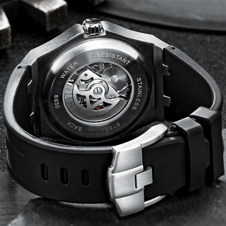 Dulunwe 6030F 30m Waterproof Luminous Mechanical Watch, Color: Silicone Strap Orange - Image 8