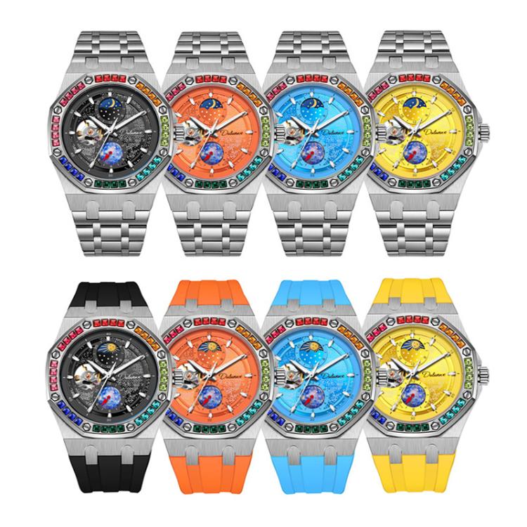 Dulunwe 6030F 30m Waterproof Luminous Mechanical Watch, Color: Steel Strap Yellow - Image 2