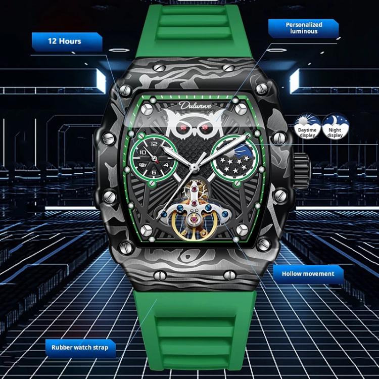 Dulunwe 6039C 30m Waterproof Barrel-shaped Hollow Luminous Automatic Mechanical Watch(Black Blue) - Image 3