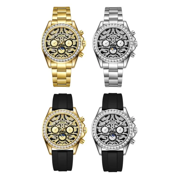 Dulunwe 6055A 30m Waterproof Tiger-pattern Dial Automatic Mechanical Watch(Gold Silicone Strap) - Image 2