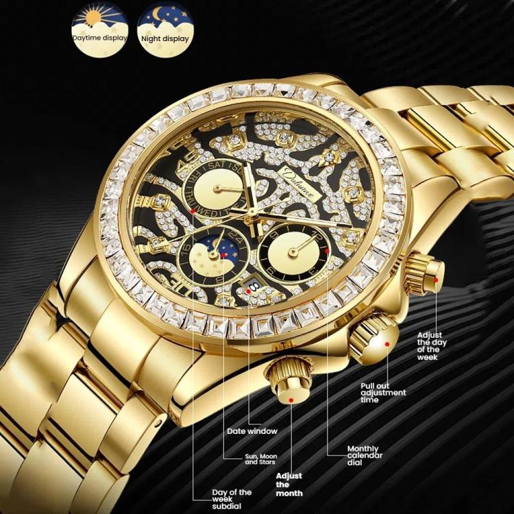Dulunwe 6055A 30m Waterproof Tiger-pattern Dial Automatic Mechanical Watch(Gold Steel Strap) - Image 3