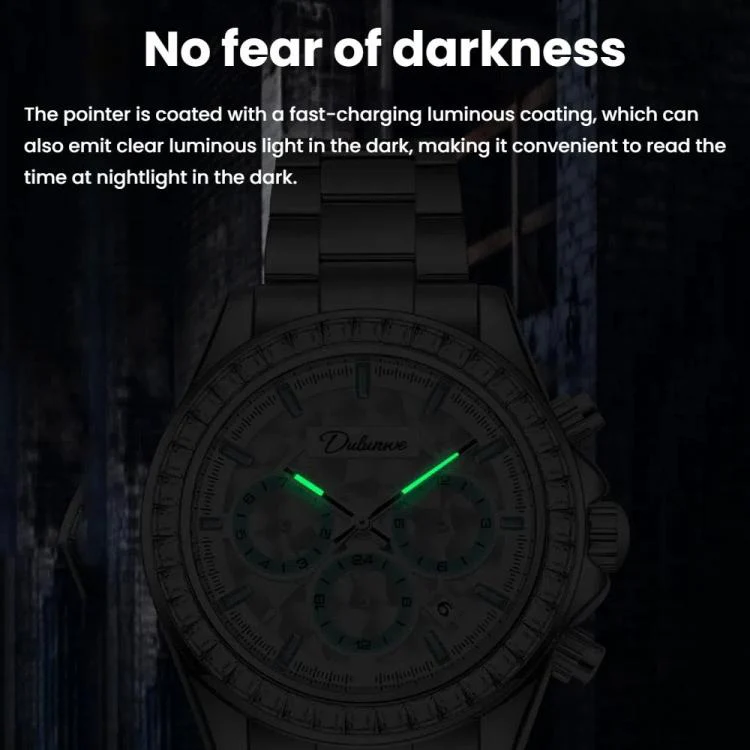 Dulunwe 6055B 30m Waterproof Luminous Automatic Mechanical Watch(Gold Silicone Belt Gold) - Image 4