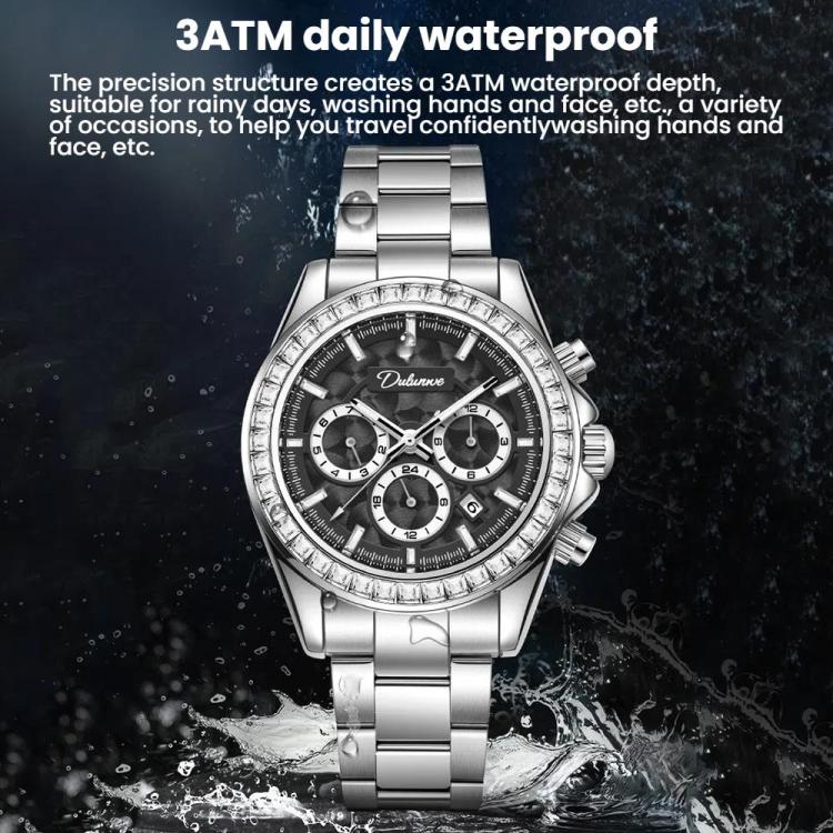 Dulunwe 6055B 30m Waterproof Luminous Automatic Mechanical Watch(Natural Steel Belt Blue White) - Image 5