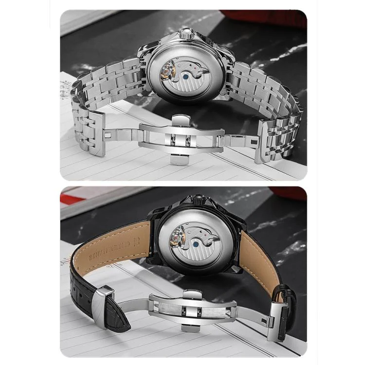 Dulunwe 6060C 30m Waterproof Luminous Automatic Mechanical Watch(Black Steel Strap Black) - Image 7