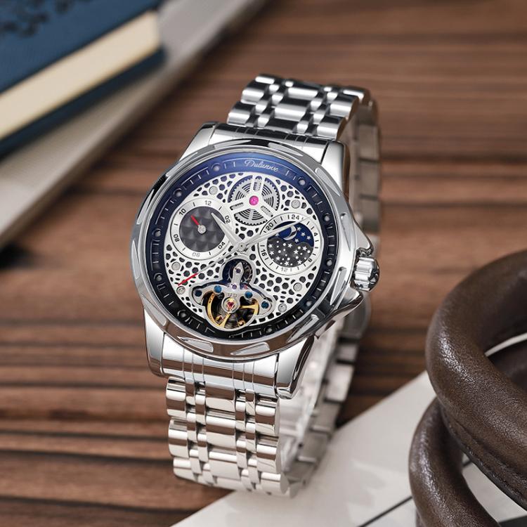 Dulunwe 6060C 30m Waterproof Luminous Automatic Mechanical Watch(Black Steel Strap Black) - Image 8