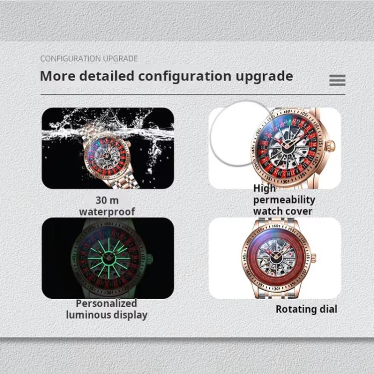 Dulunwe 6061A 30m Waterproof Rotating Dial Mechanical Watch, Color: Rose Gold Red Silicone - Image 4