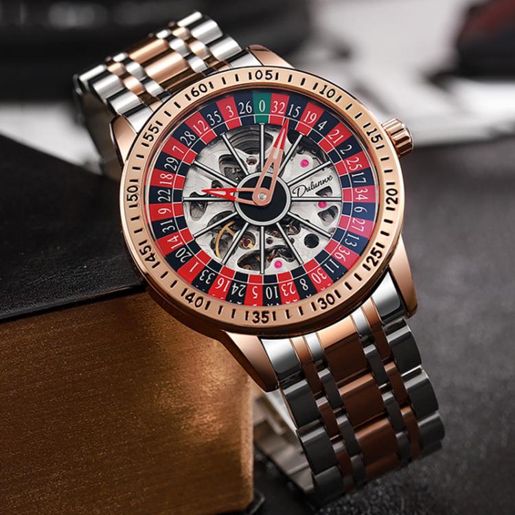 Dulunwe 6061A 30m Waterproof Rotating Dial Mechanical Watch, Color: Rose Gold Steel Strap - Image 6