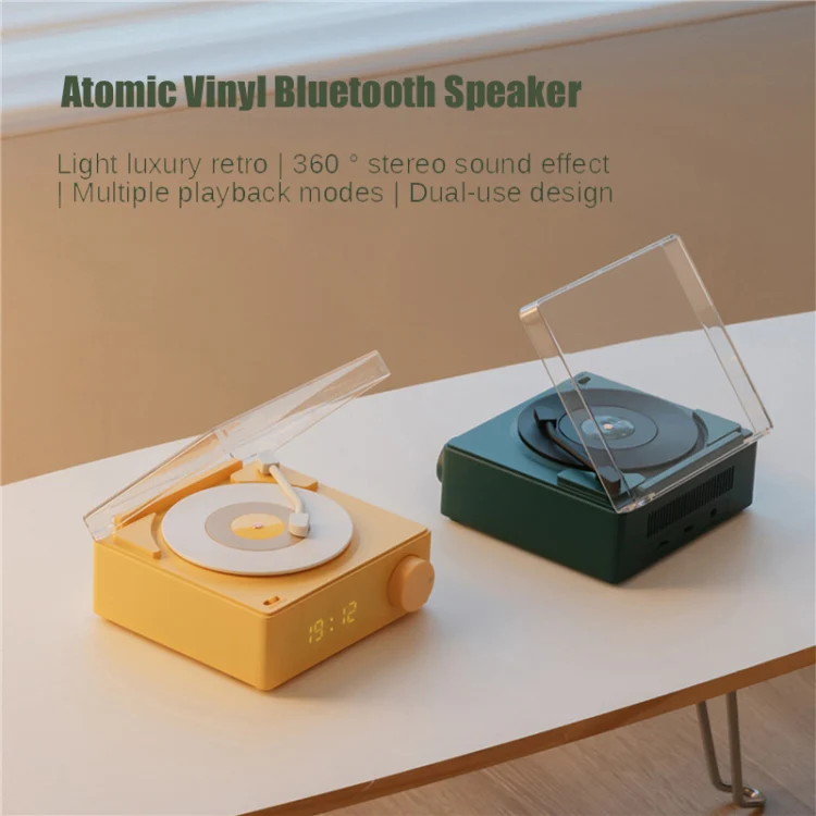 Duosi X11 Vinyl Atomic Retro Bluetooth Speaker Desktop Creative Alarm Clock(Pink) - Image 2
