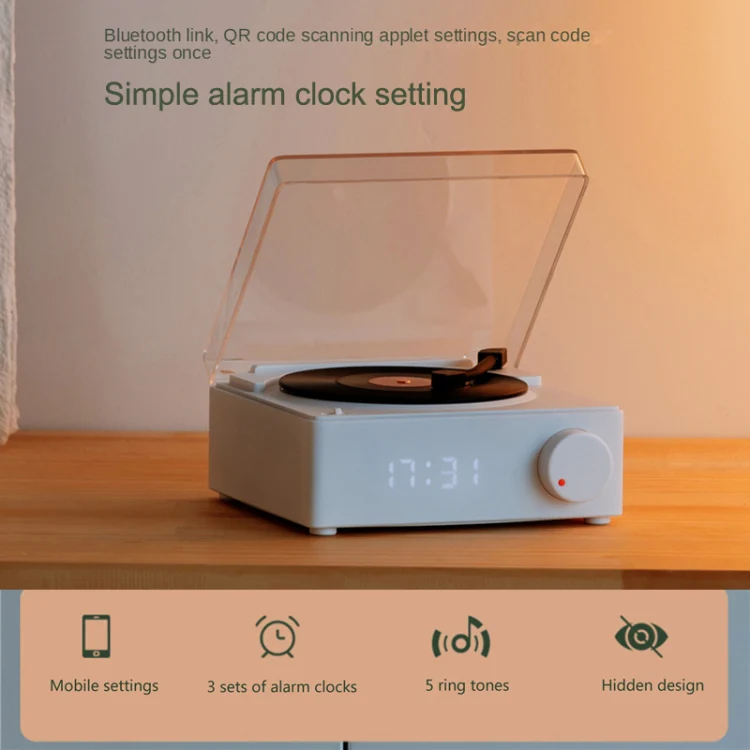 Duosi X11 Vinyl Atomic Retro Bluetooth Speaker Desktop Creative Alarm Clock(White) - Image 6