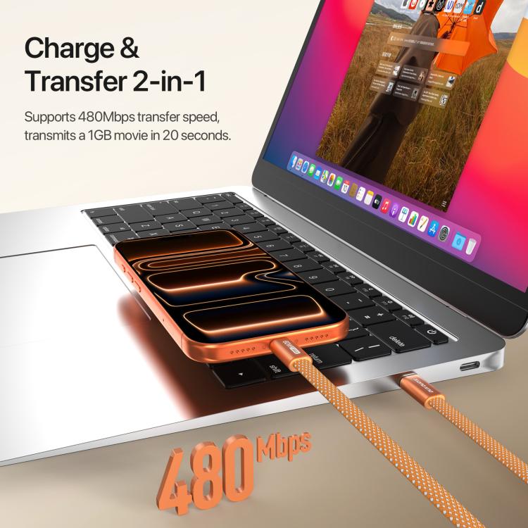 DUX DUCIS AUTO Series 60W Type-C to Type-C Magnetic Nylon Braided Data Cable, Length: 1m(Orange) - Image 9