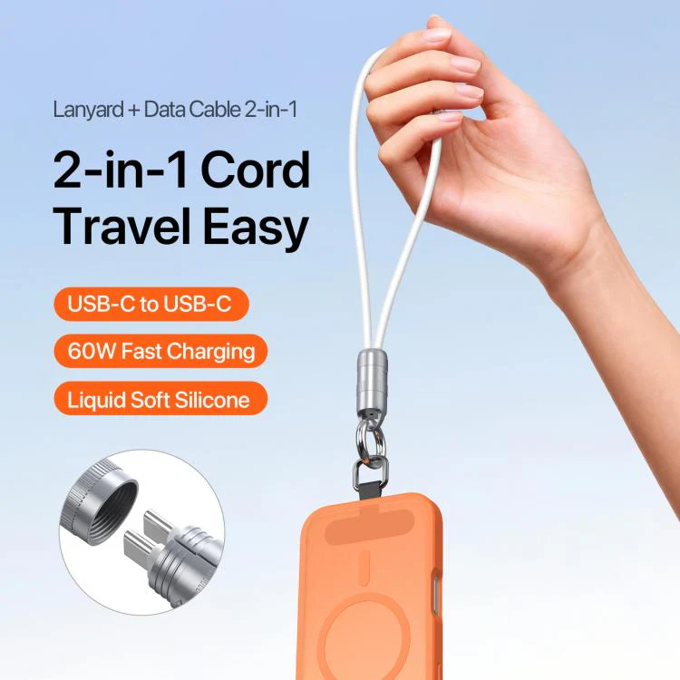 DUX DUCIS LCBA Series 60W Type-C to Type-C Lanyard Fast Charging Data Cable, Length: 30cm(White) - Image 4