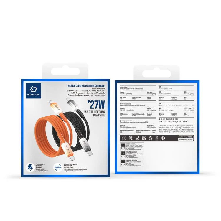 DUX DUCIS WLCM Series 27W Type-C to 8 Pin Transparent Gradient Braided Data Cable, Length: 1m(Orange) - Image 9