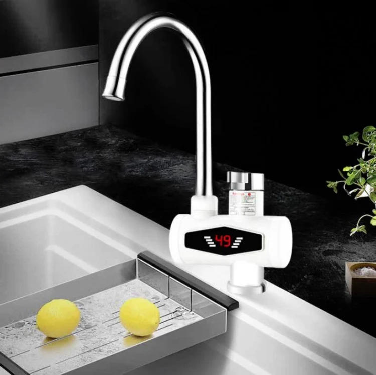 Dynamic Digital Display Instant Heating Electric Hot Water Faucet Kitchen&Domestic Hot&Cold Water Heater EU Plug, Style:Universal Tube - Image 3